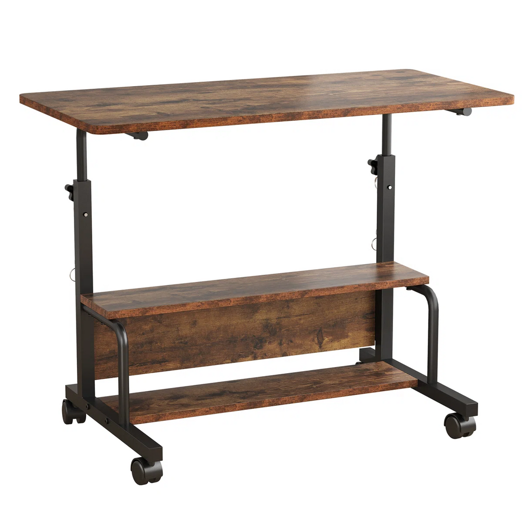 LIFERECORD Adjustable Height Standing Desk 31.5", Portable Rolling Desk on Wheels, Mobile Computer Desk with Lockable Wheels & 2-Tier Storage for Small Spaces Home Office