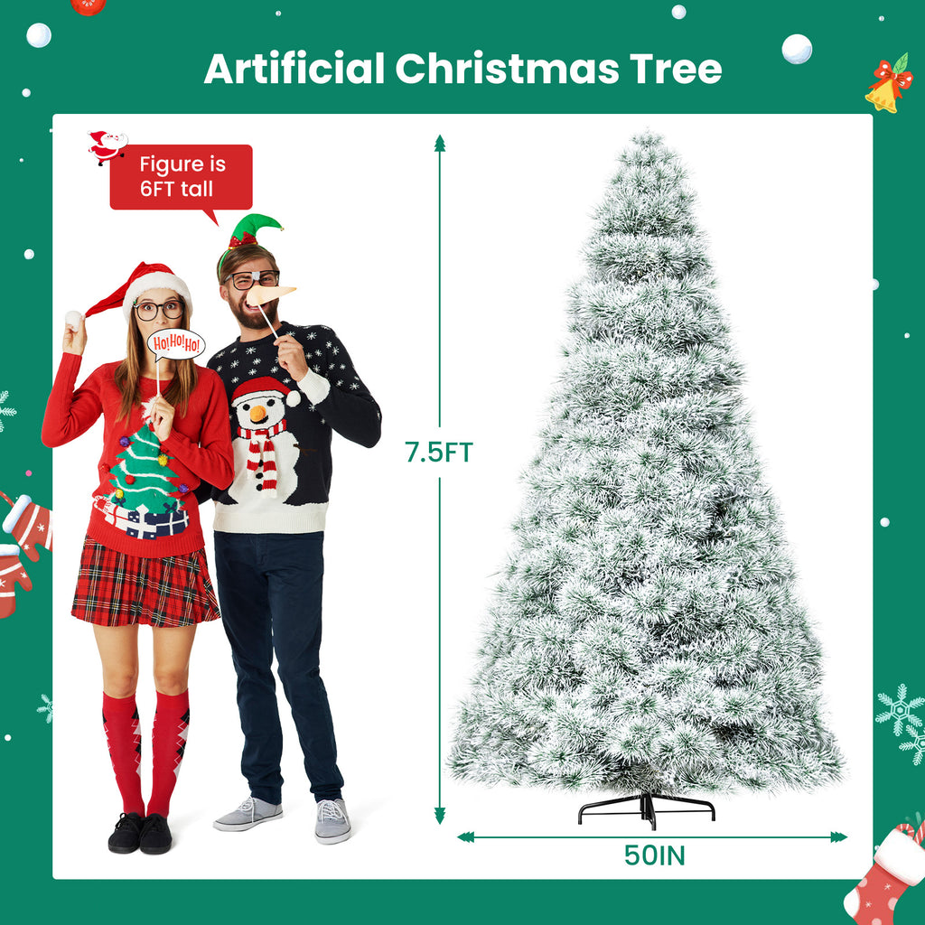 ACCVER 7.5ft Pre-lit Artificial Spruce Christmas Tree - 347 Dense PVC Branch Tips, 120 Warm Incandescent Lights with 8 Modes, White