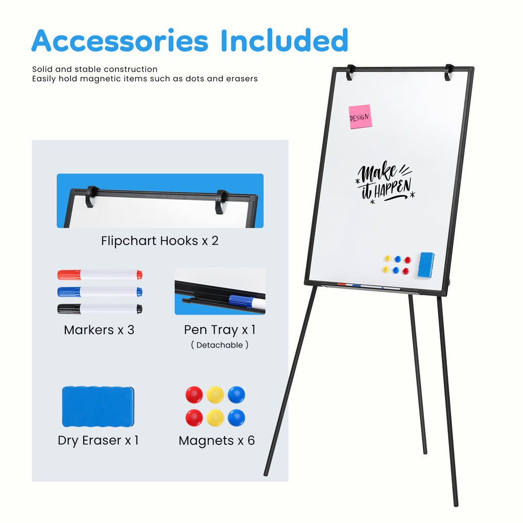 ROSVOVO 40x28 Inch Magnetic Whiteboard Easel with Tripod Stand - Height Adjustable Portable Dry Erase Board Kit for Classroom, Office & Home, Black