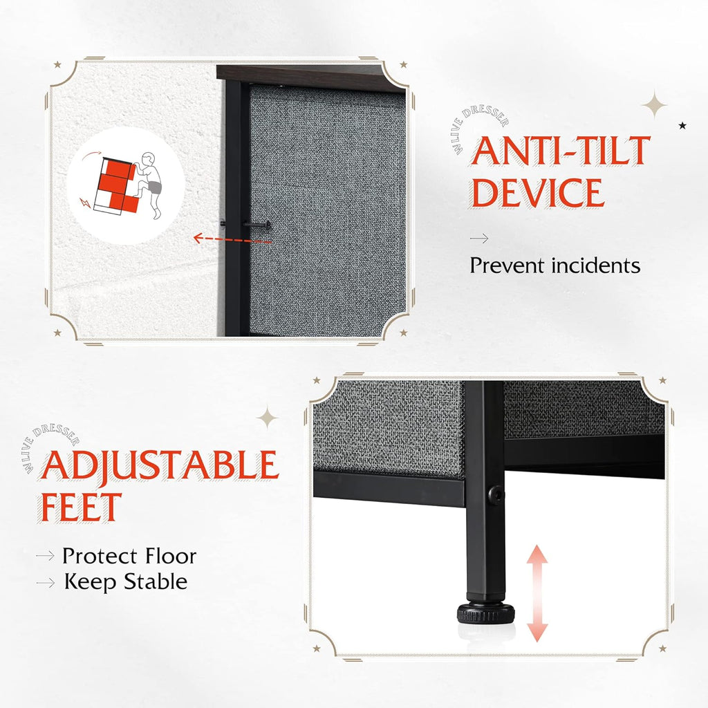 ACCVER Dresser for Bedroom 12 Storage drawer, Fabric Closet Chests Organizer Tower with Wooden Top Metal Frame for Living Room Hallway Entryway