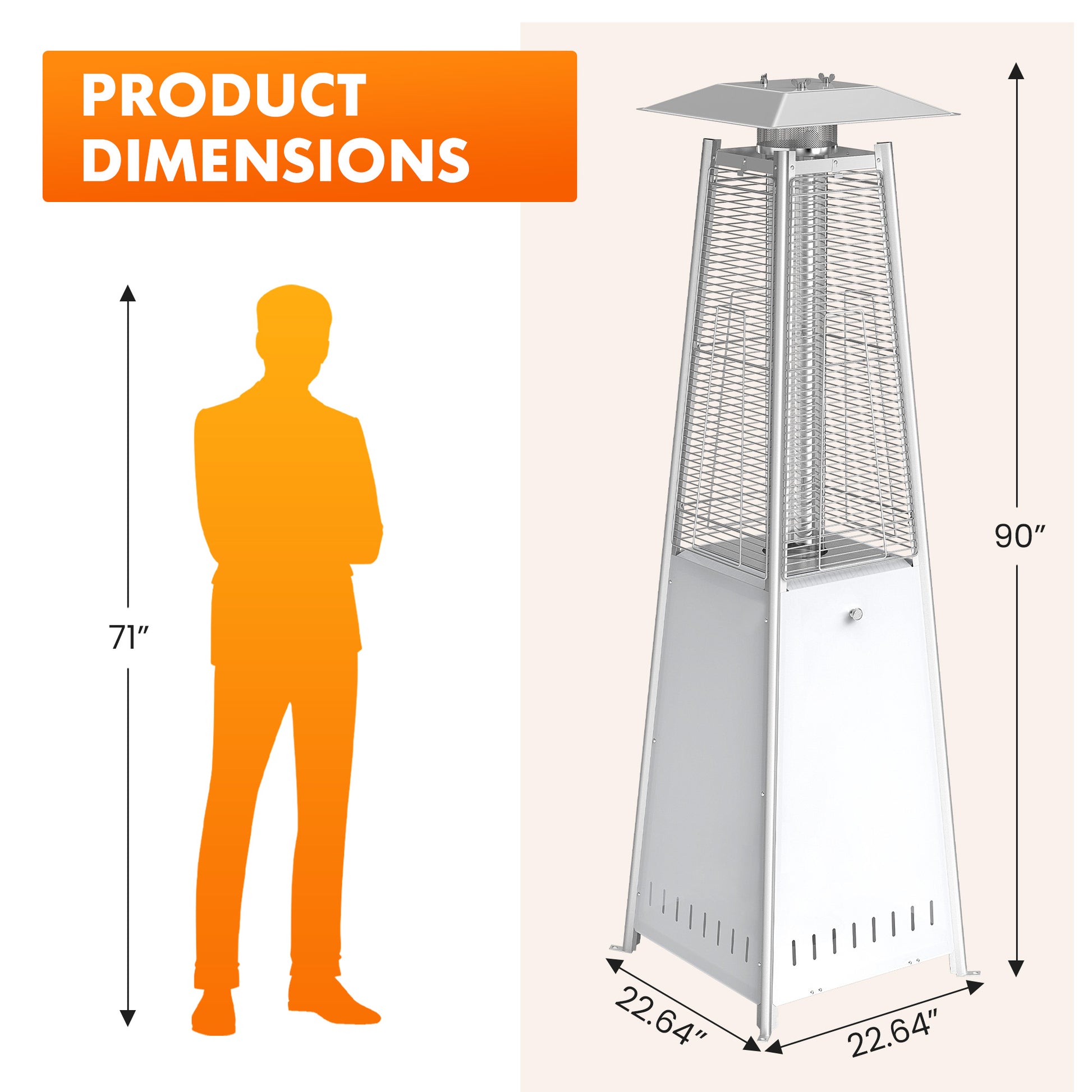 LIFERECORD LED Pyramid Patio Heater with Wheels 48,000 BTU - Push-Button Ignition Outdoor Propane Heater for Deck, Backyard & Garden