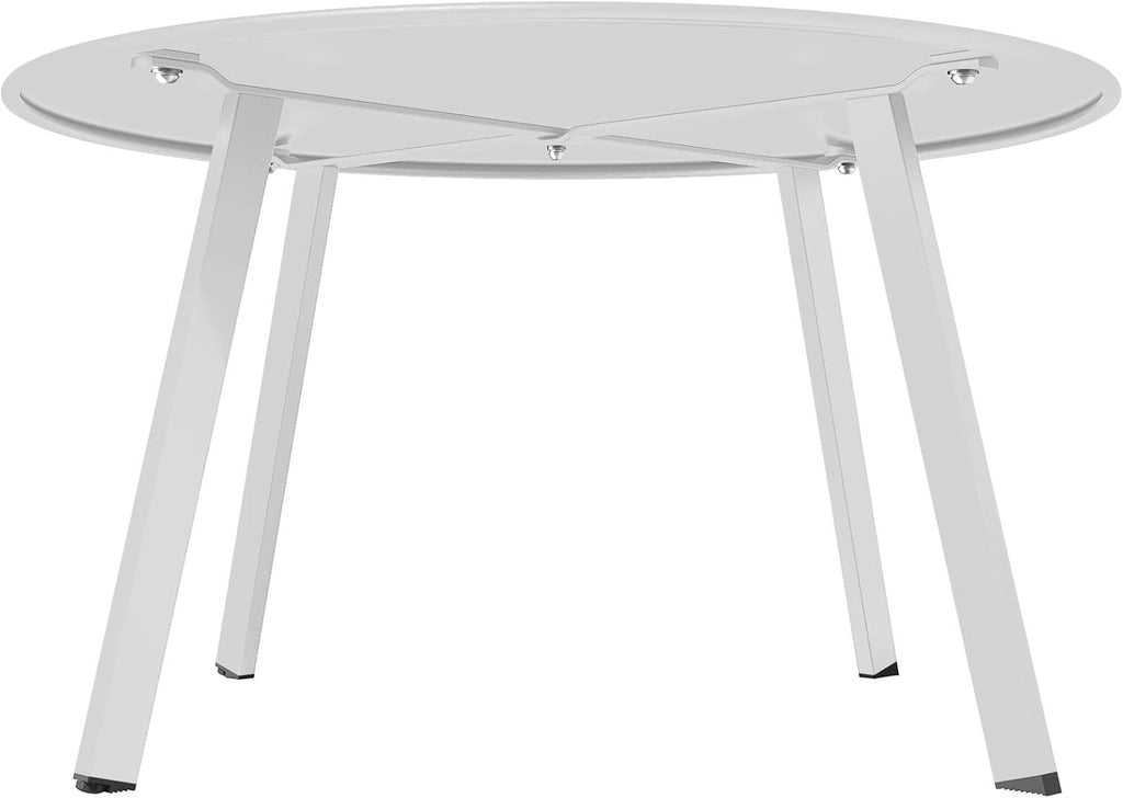 ACCVER 28 Inch Round Outdoor Coffee Table - Weatherproof Steel Patio Side Table for Deck, Backyard Outdoor & Indoor Use, White