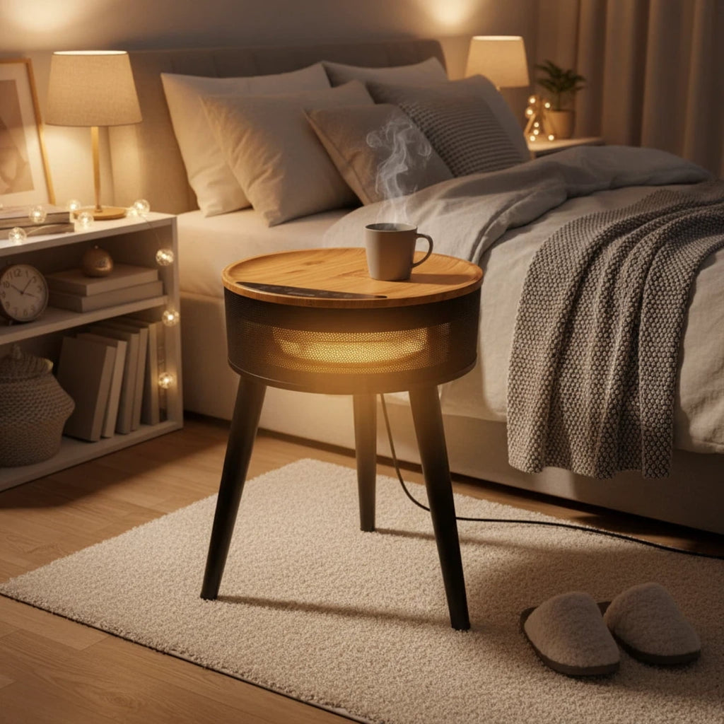 LIFERECORD Space Heater with Side Table, Ceramic 2-in-1 Indoor Heater with Remote, 1500W, Overheat & Tip-Over Protection, 1-12H Timer, LED Light for Home Office Bedroom Use, 23.6 Inch