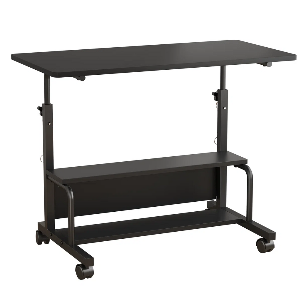 LIFERECORD Adjustable Height Standing Desk 31.5", Portable Rolling Desk on Wheels, Mobile Computer Desk with Lockable Wheels & 2-Tier Storage for Small Spaces Home Office