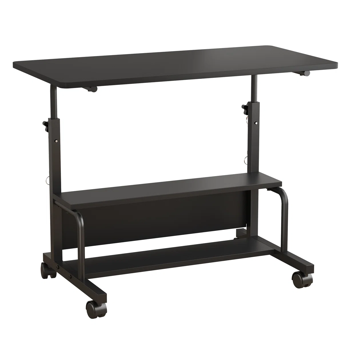 LIFERECORD Adjustable Height Standing Desk 31.5", Portable Rolling Desk on Wheels, Mobile Computer Desk with Lockable Wheels & 2-Tier Storage for Small Spaces Home Office