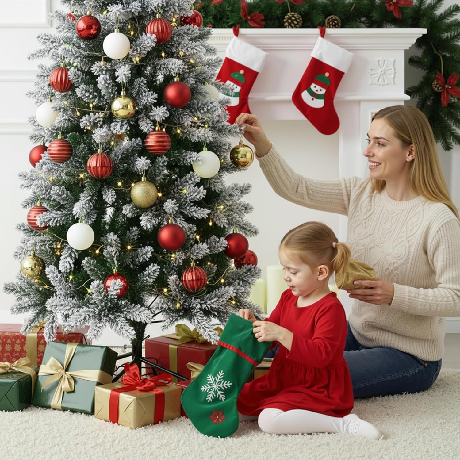 LIFERECORD 9ft Prelit Artificial Hinged Slim Pencil Christmas Tree with 500 Lights, 1100 Full Branch Tips, 8 Warm Lingting Motes Perfect Decoration for Xmas Holiday, White