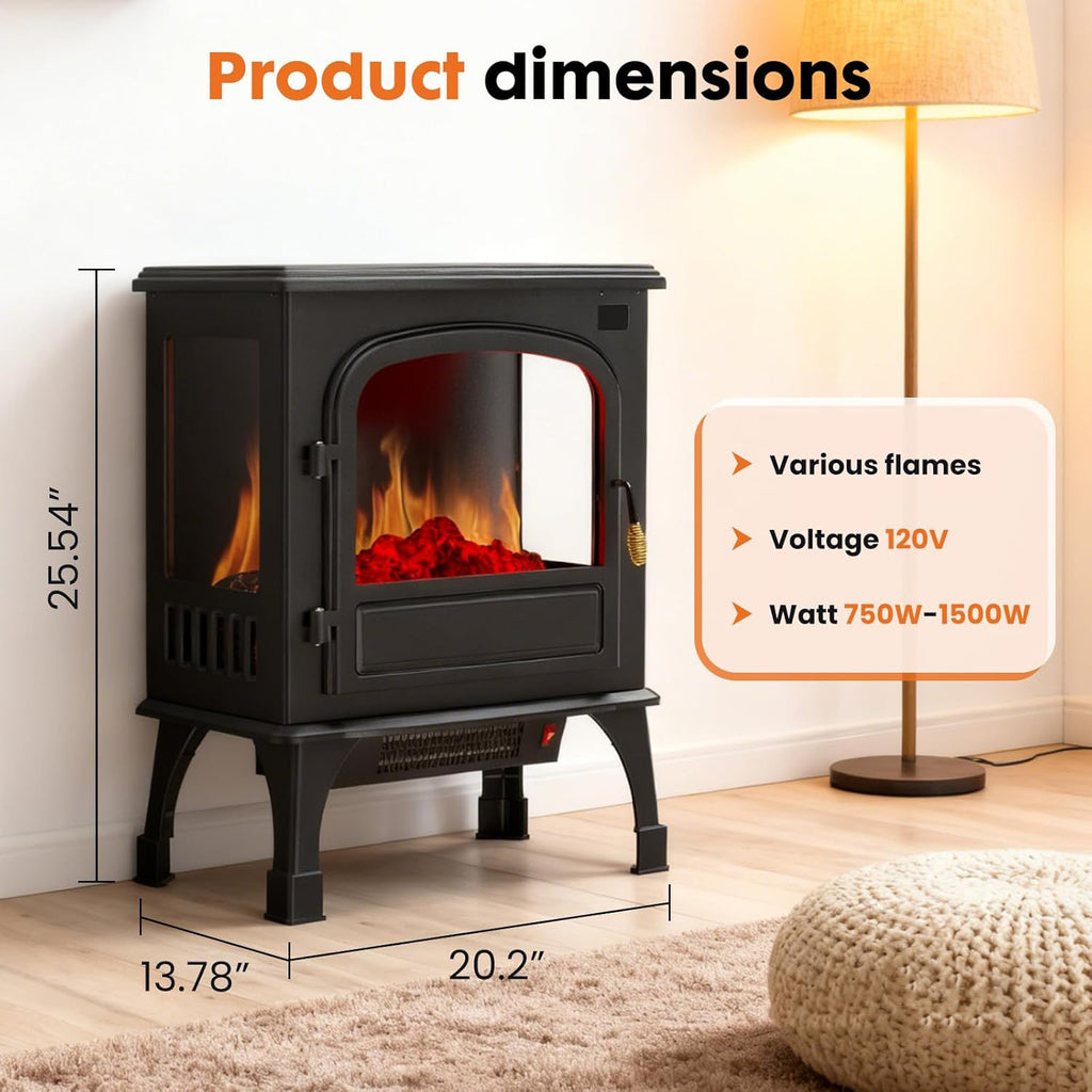 LIFERECORD 26" Freestanding Electric Fireplace with 3D Flame Effect - Remote Control, 12H Timer, 1500W Heater, Single Door, Overheat Protection for Living Room & Bedroom