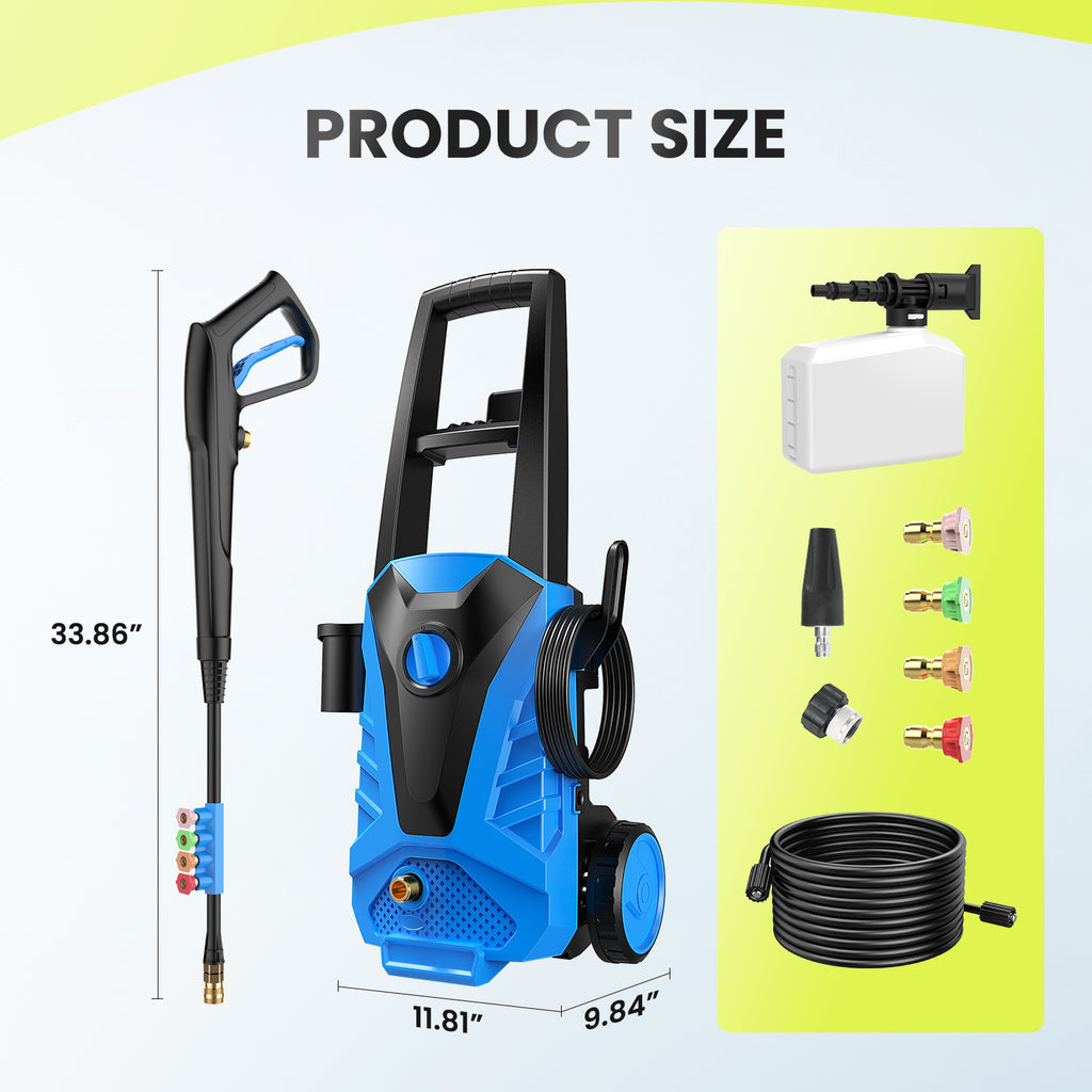 LIFERECORD Electric Pressure Washer, 2100 Max PSI 2.0 Max GPM with Foam Cannon, 5 Quick Connect Nozzles, for Cars/Fences/Driveways/Home/Patios, Blue