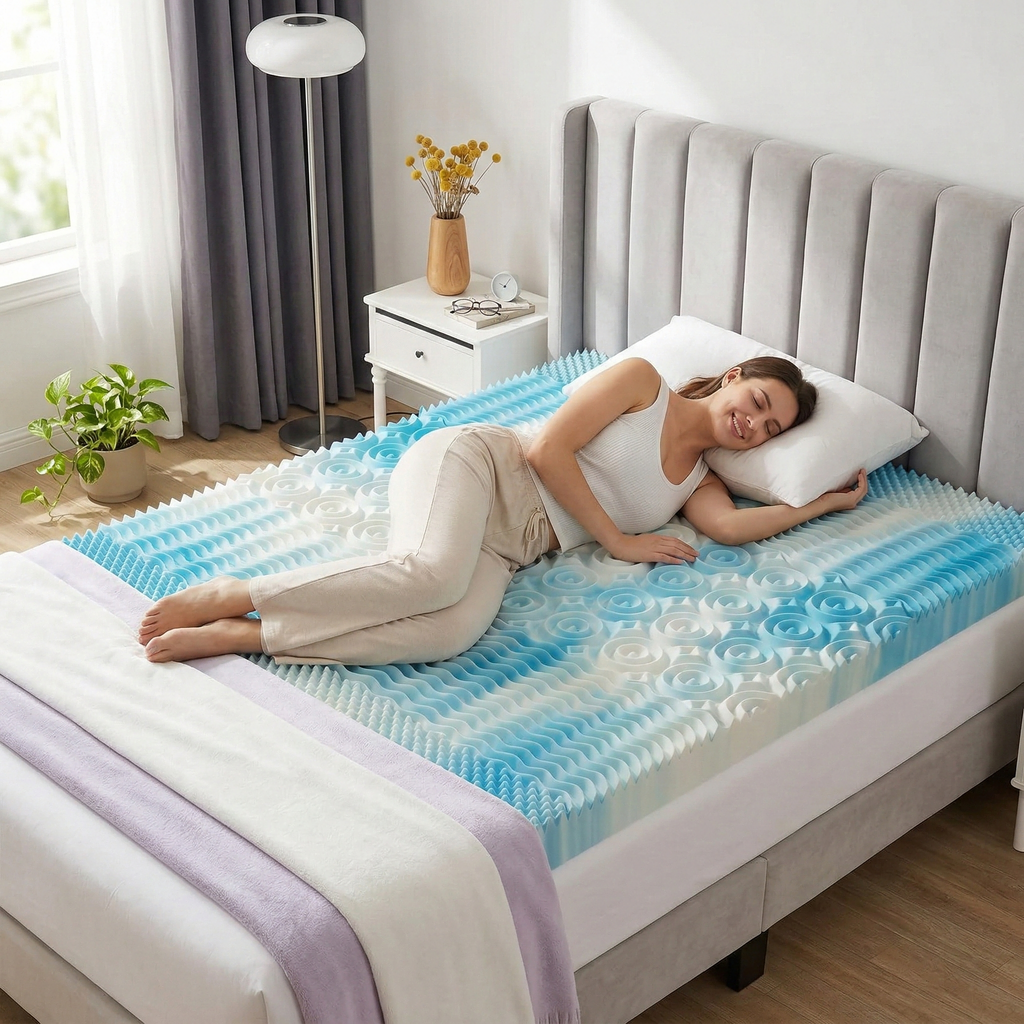 LIFERECORD Full Mattress Topper 4", Cooling Gel Memory Foam Pad with 5-Zone Pressure Relief, Dual-Sided Firm & Soft Bed Topper for Back Pain