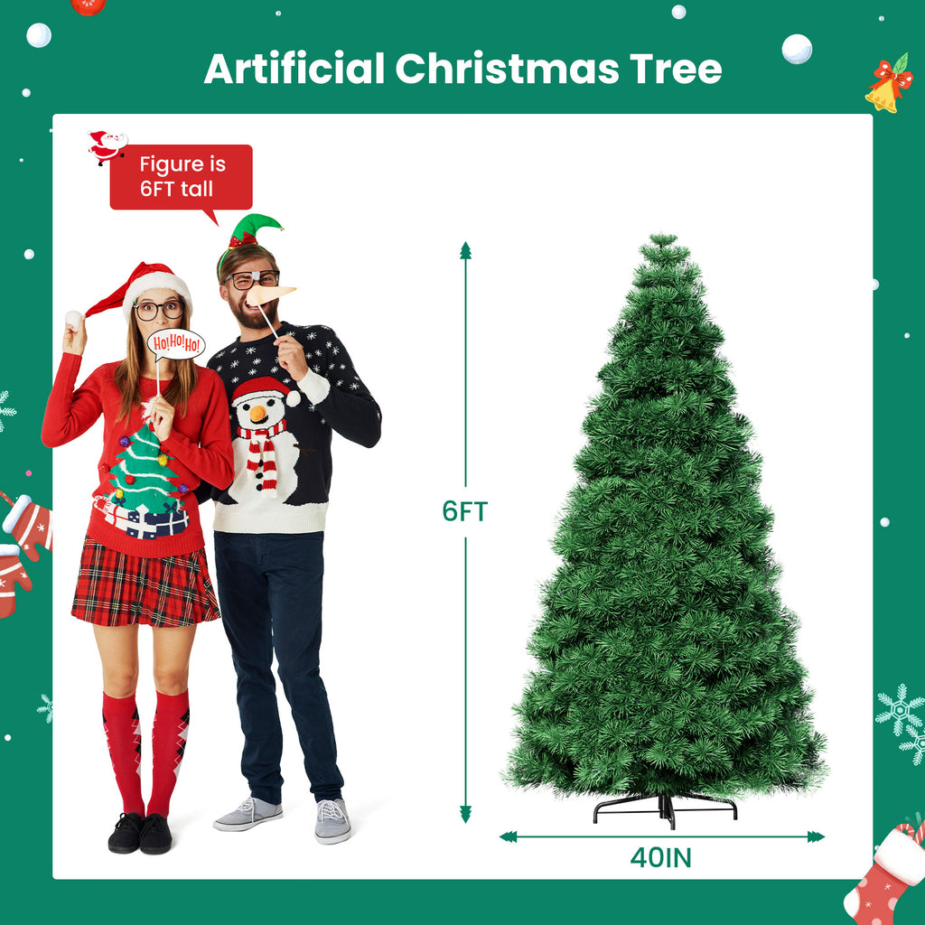 ACCVER 6ft Pre-lit Artificial Spruce Christmas Tree - 347 Dense PVC Branch Tips, 120 Warm Incandescent Lights with 8 Modes, Green