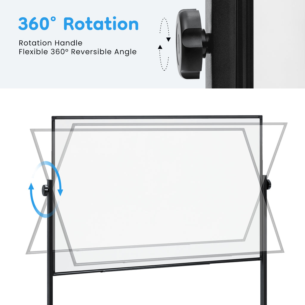 LIFERECORD 46"x32" Double-Sided Magnetic Mobile Whiteboard, Rolling Dry Erase Board Easel Stand on Wheels with Aluminium Frame for School Office Home, Black