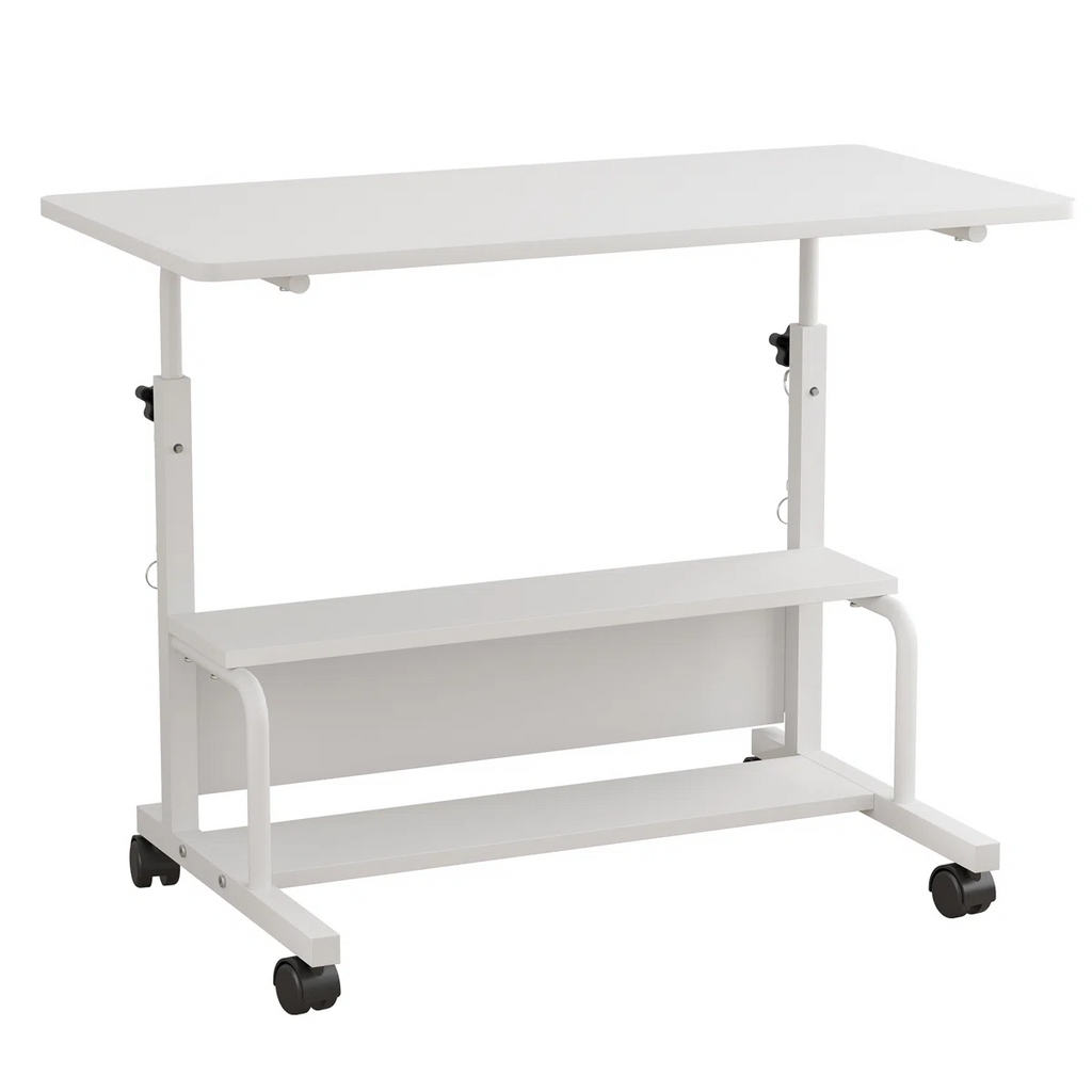 LIFERECORD Adjustable Height Standing Desk 31.5", Portable Rolling Desk on Wheels, Mobile Computer Desk with Lockable Wheels & 2-Tier Storage for Small Spaces Home Office