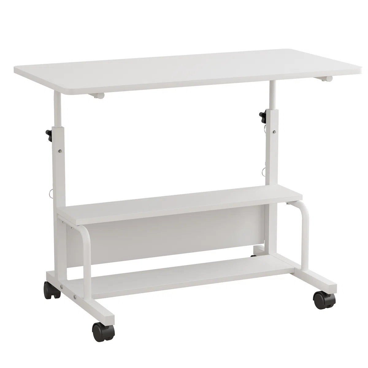 LIFERECORD Adjustable Height Standing Desk 31.5", Portable Rolling Desk on Wheels, Mobile Computer Desk with Lockable Wheels & 2-Tier Storage for Small Spaces Home Office