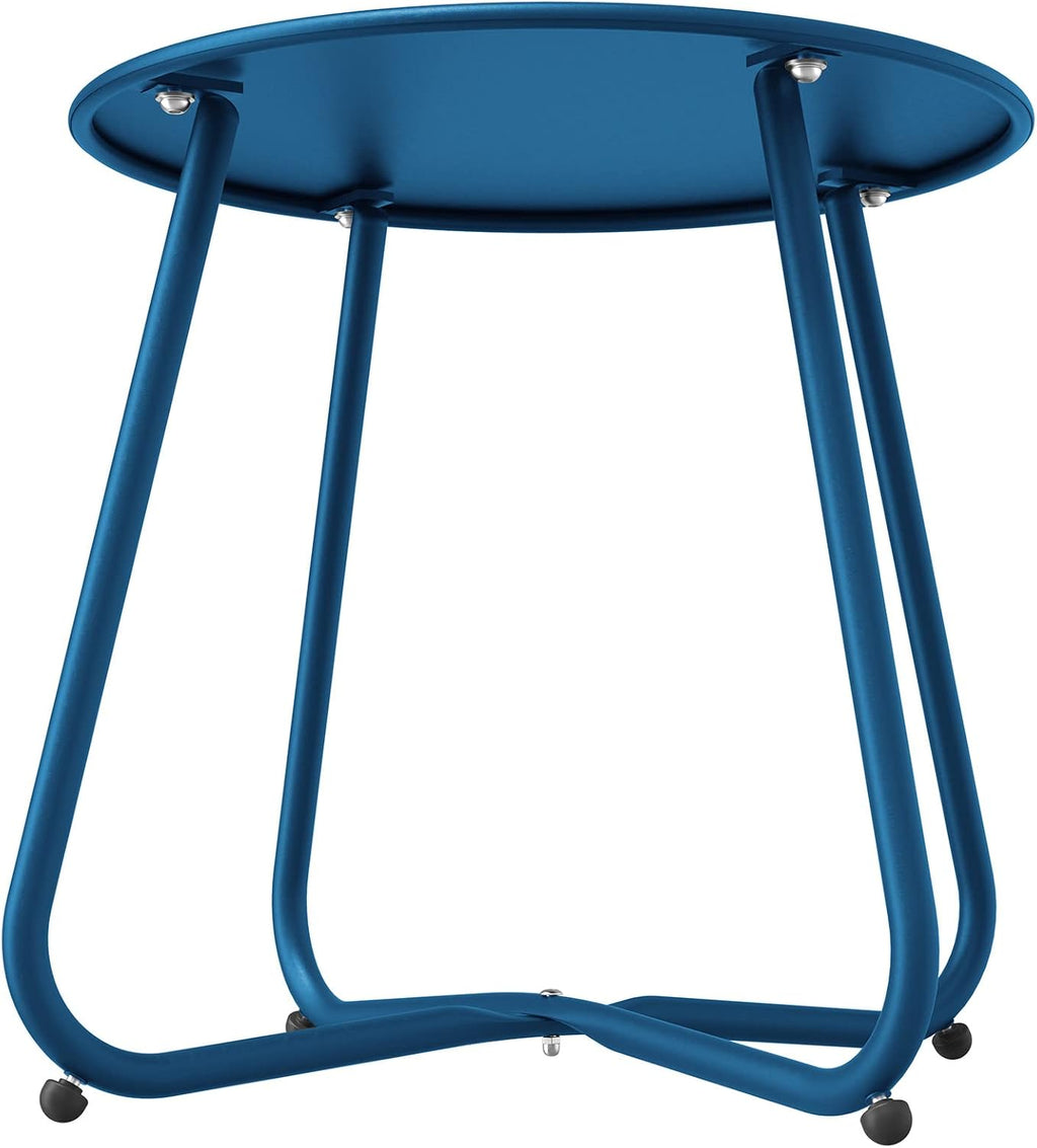 ACCVER Outdoor Side Table, 18-inch Small Round Side Snack Table with Adjustable Feet, Anti-Rust Metal End Accent Table for Patio Porch Balcony, Blue