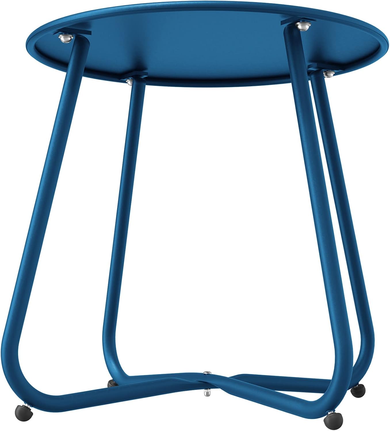 ACCVER Outdoor Side Table, 18-inch Small Round Side Snack Table with Adjustable Feet, Anti-Rust Metal End Accent Table for Patio Porch Balcony, Blue