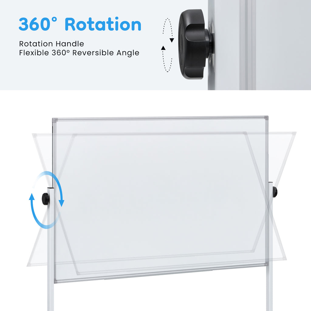 LIFERECORD 46"x32" Double-Sided Magnetic Mobile Whiteboard, Rolling Dry Erase Board Easel Stand on Wheels with Aluminium Frame for School Office Home, White