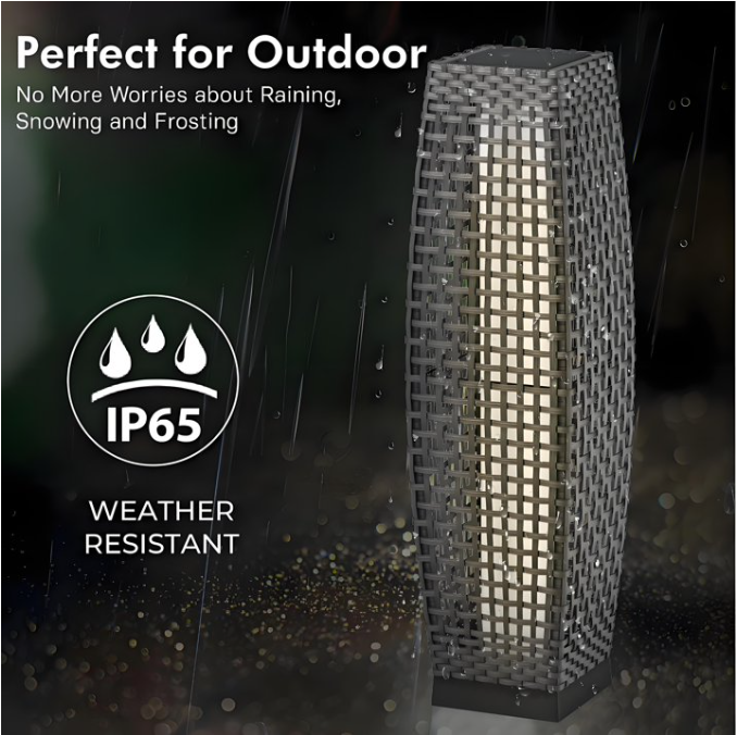 LIFERECORD Solar Powered Outdoor Floor Lamp - Waterproof Wicker Deck Lighting for Patio Garden Porch, Automatic Weather Resistant Solar Lantern, Easy Use No Wiring Needed