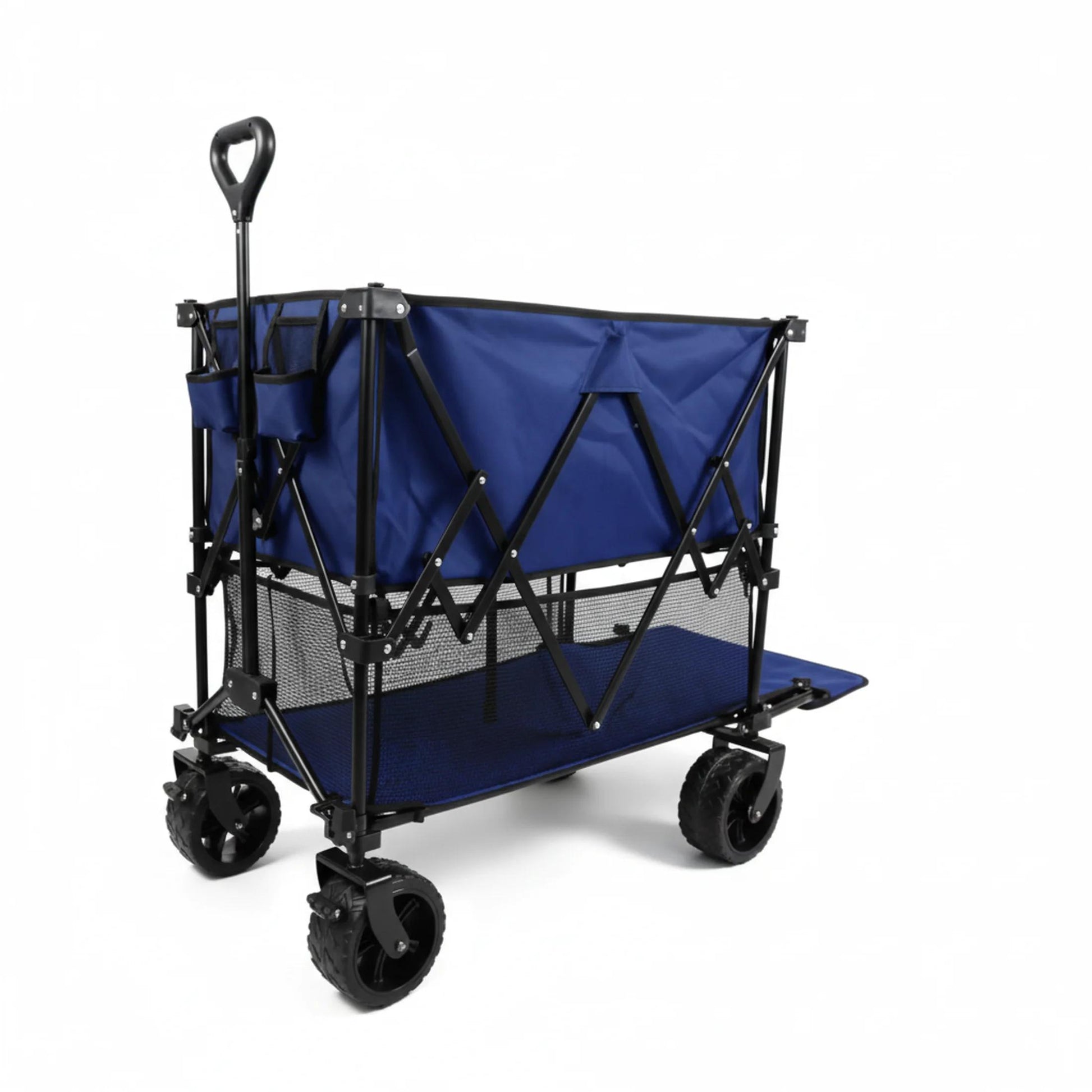 ACCVER Heavy Duty Collapsible Double Decker Wagon - 440LBS Capacity Utility Cart w/ All-Terrain Wheels, Drink Holders for Camping, Beach, Grocery, Sports (Foldable & Portable), Extra Large Blue