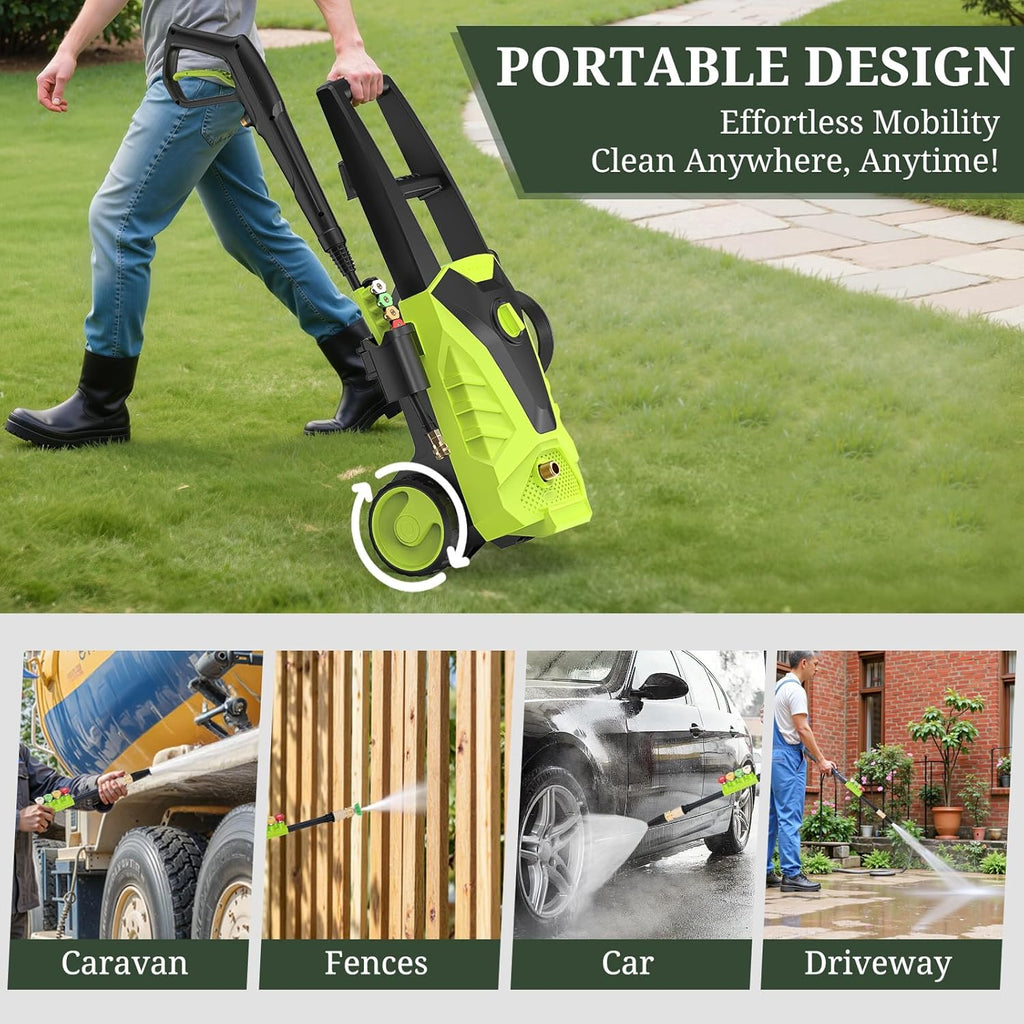 ROSVOVO 2100 PSI Electric Pressure Washer with Foam Cannon - 2.0 GPM High Pressure Cleaner with 5 Nozzles for Driveway, Car & Patio Cleaning, Green