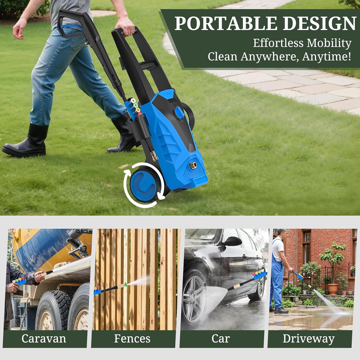 ROSVOVO 2100 PSI Electric Pressure Washer with Foam Cannon - 2.0 GPM High Pressure Cleaner with 5 Nozzles for Driveway, Car & Patio Cleaning, Blue