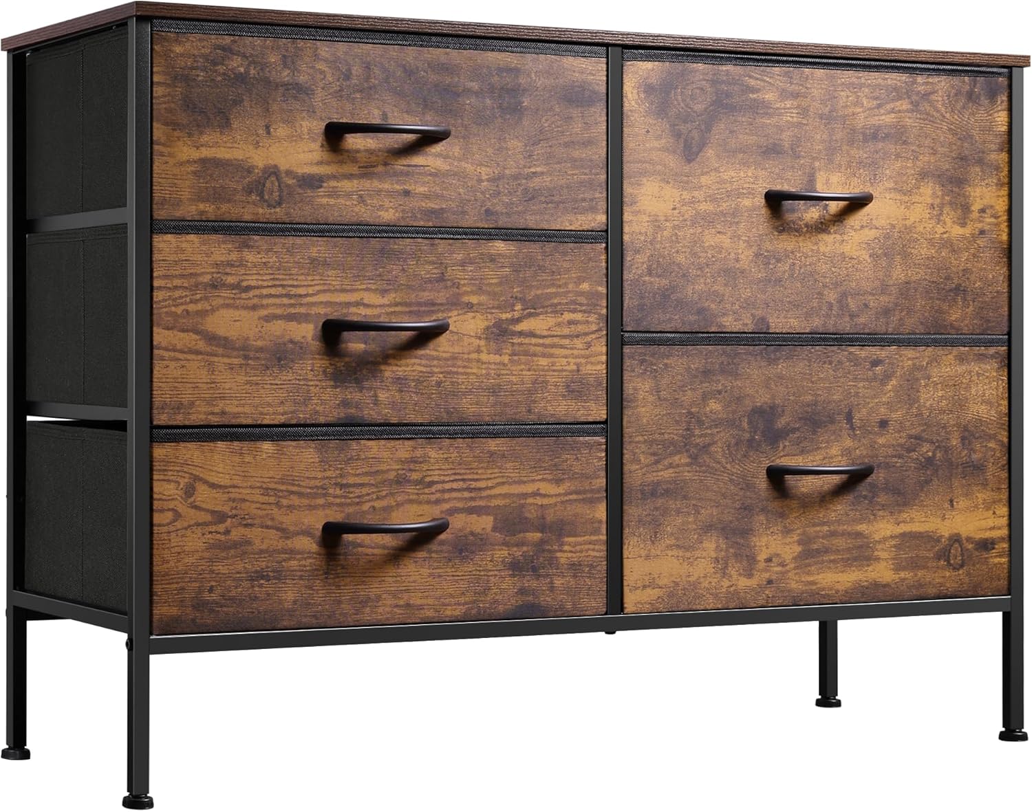 ACCVER 5-Drawer Fabric Dresser with Wood Top & Metal Frame, Closet and Chest for Bedroom, Clothes Storage Organizer, for Living Room, Apartment,Brown