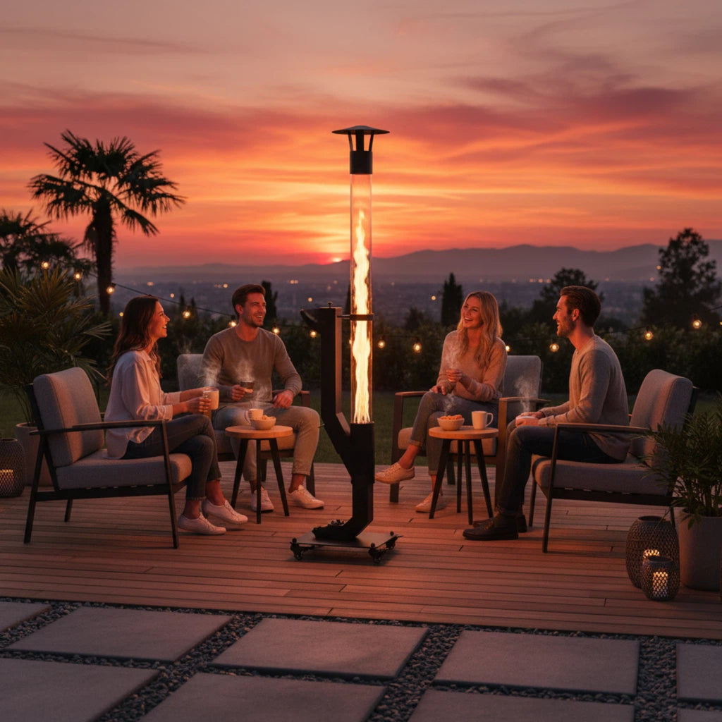 LIFERECORD Wood Pellet Patio Heater, Portable Fire Pit - Stainless Steel Outdoor Rocket Stove with Anti-Tip Steel Base with Wheels for Backyard & Patio