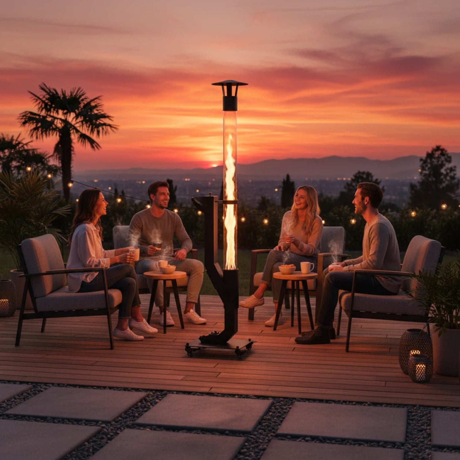 LIFERECORD Wood Pellet Patio Heater, Portable Fire Pit - Stainless Steel Outdoor Rocket Stove with Anti-Tip Steel Base with Wheels for Backyard & Patio