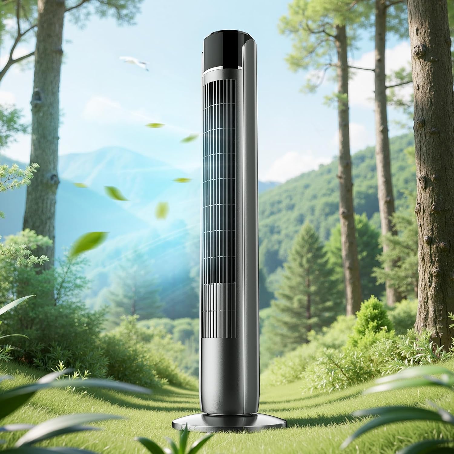 ACCVER 36" Bladeless Tower Fan - Ultra-Quiet 28dB for Bedroom Sleep 25 ft/s High Velocity Cooling w/ Remote 60° Wide Oscillation, 12H Timer, 5 Speeds, 4 Modes LED Display Standing Floor Fan - Black