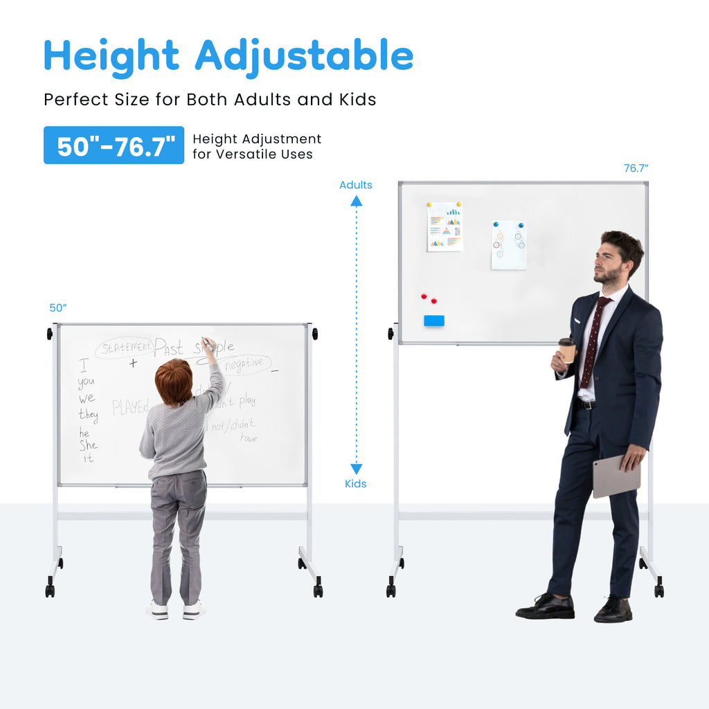 LIFERECORD 46"x32" Double-Sided Magnetic Mobile Whiteboard, Rolling Dry Erase Board Easel Stand on Wheels with Aluminium Frame for School Office Home, White