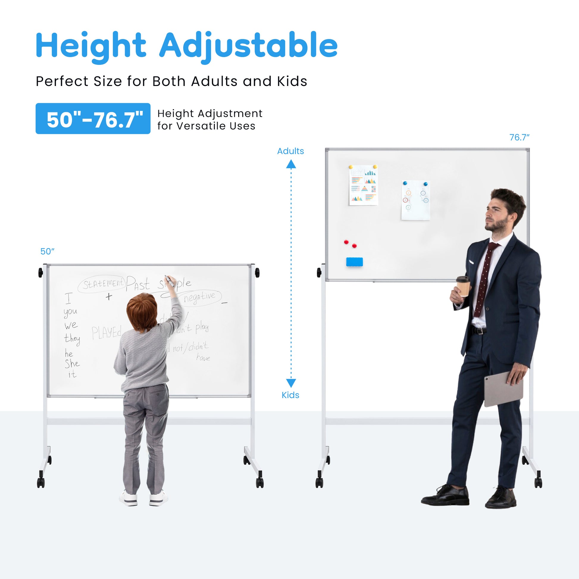 LIFERECORD 46"x32" Double-Sided Magnetic Mobile Whiteboard, Rolling Dry Erase Board Easel Stand on Wheels with Aluminium Frame for School Office Home, White