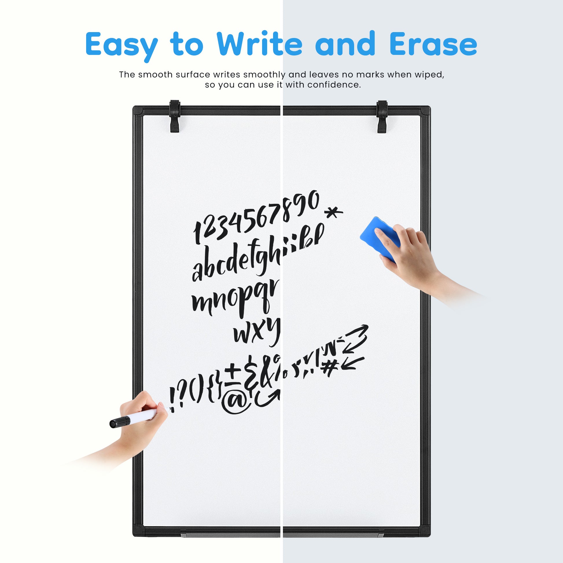 ROSVOVO 36x24 Inch Magnetic Whiteboard Easel with Tripod Stand - Height Adjustable Portable Dry Erase Board Kit for Classroom, Office & Home, Black