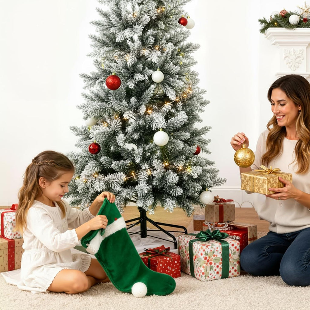 LIFERECORD 7.5ft Prelit Artificial Hinged Slim Pencil Christmas Tree with 350 Lights, 860 Full Branch Tips, 8 Warm Lingting Motes Perfect Decoration for Xmas Holiday, White