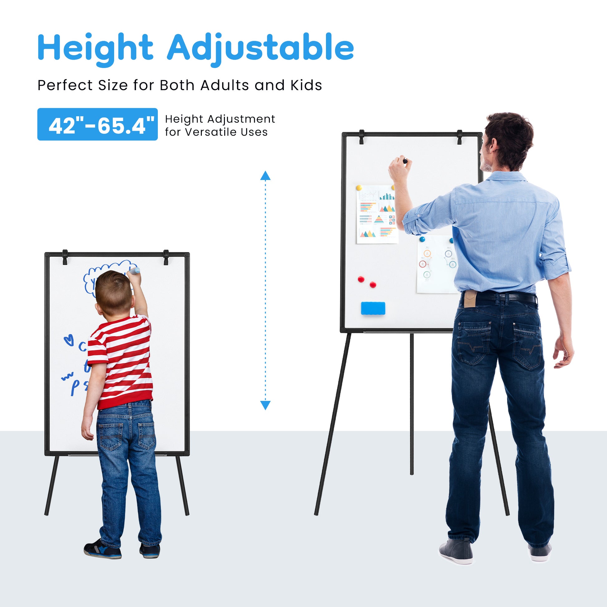 ROSVOVO 40x28 Inch Magnetic Whiteboard Easel with Tripod Stand - Height Adjustable Portable Dry Erase Board Kit for Classroom, Office & Home, Black
