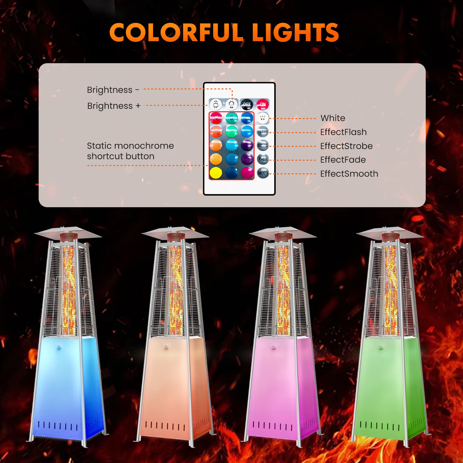 LIFERECORD LED Pyramid Patio Heater with Wheels 48,000 BTU - Push-Button Ignition Outdoor Propane Heater for Deck, Backyard & Garden