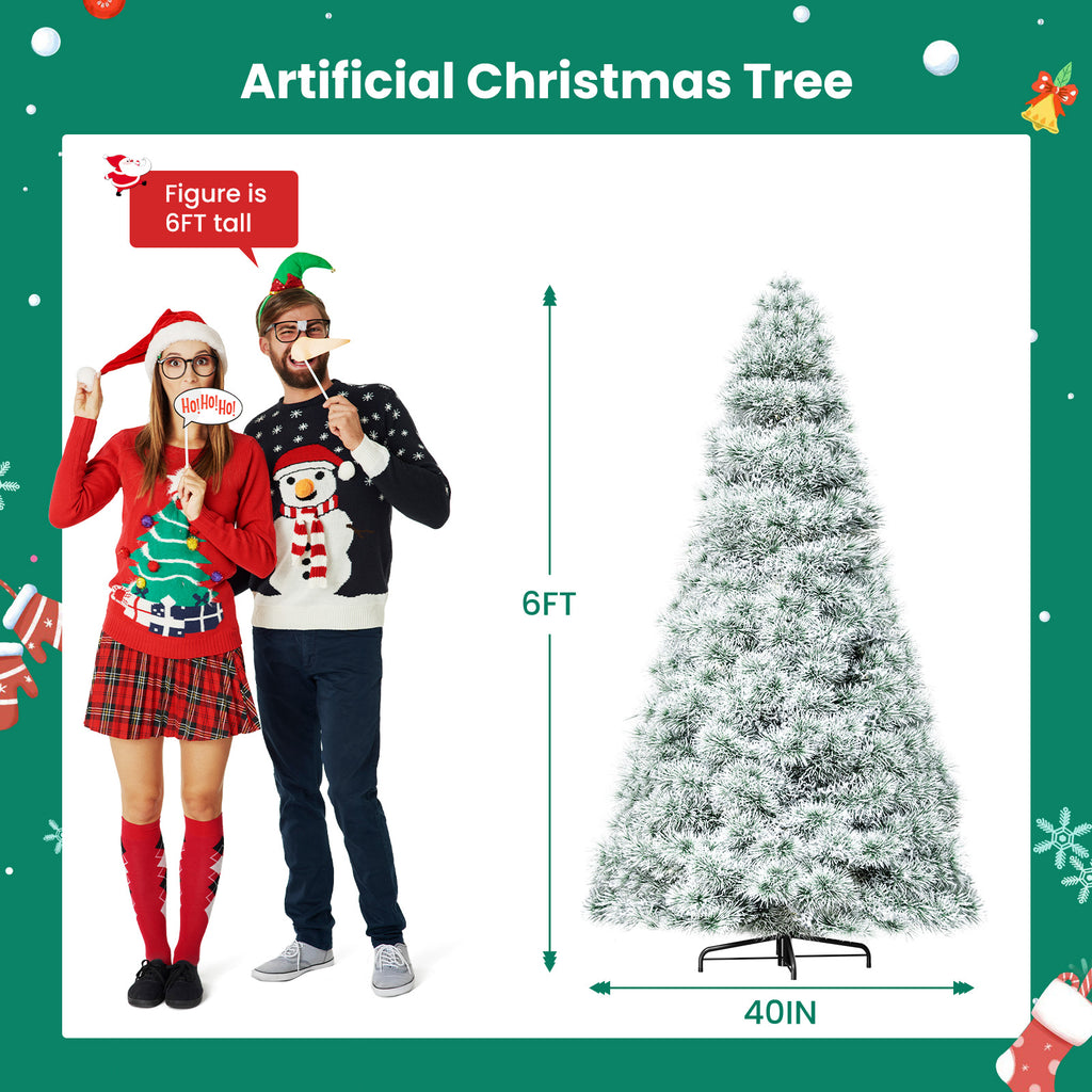 ACCVER 6ft Pre-lit Artificial Spruce Christmas Tree - 347 Dense PVC Branch Tips, 120 Warm Incandescent Lights with 8 Modes, White