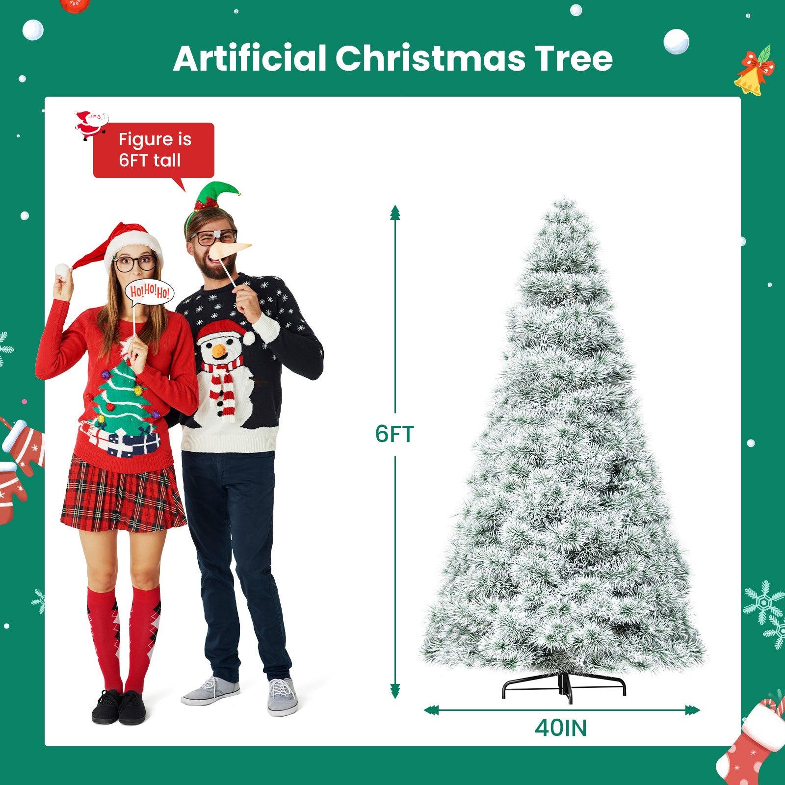ACCVER 6ft Pre-lit Artificial Spruce Christmas Tree - 347 Dense PVC Branch Tips, 120 Warm Incandescent Lights with 8 Modes, White