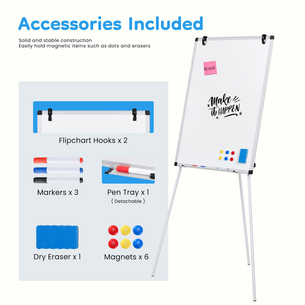 ROSVOVO 40x28 Inch Magnetic Whiteboard Easel with Tripod Stand - Height Adjustable Portable Dry Erase Board Kit for Classroom, Office & Home, White