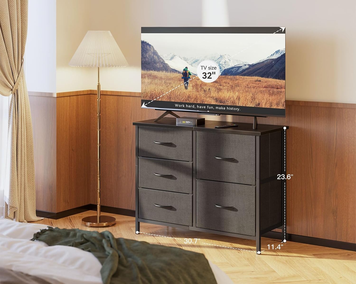 LIFERECORD 5 Drawer Fabric Dresser for Bedroom and Living Room, Chest of Drawer Organizer Storage Cabinet for Closet, Entryway, Black