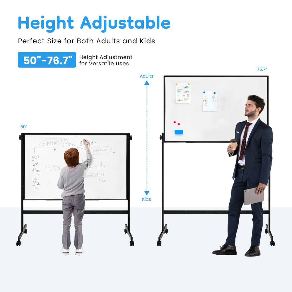 LIFERECORD 46"x32" Double-Sided Magnetic Mobile Whiteboard, Rolling Dry Erase Board Easel Stand on Wheels with Aluminium Frame for School Office Home, Black
