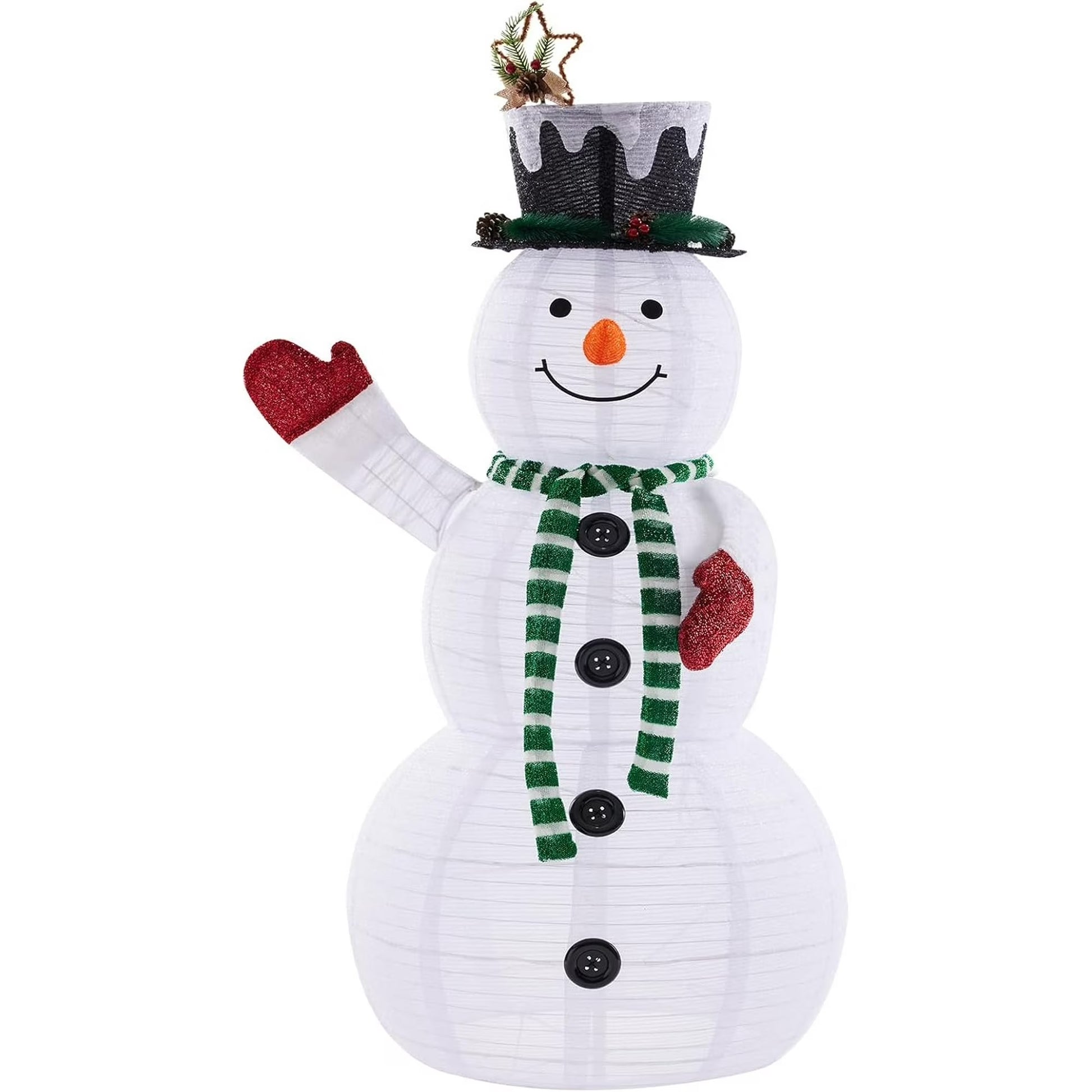 LIFERECORD 5ft Lighted Pop-Up Snowman, Large White Outdoor Christmas Holiday Decoration with 200 LED Lights, Hat, Scarf, Multicolored Lights,White/Green