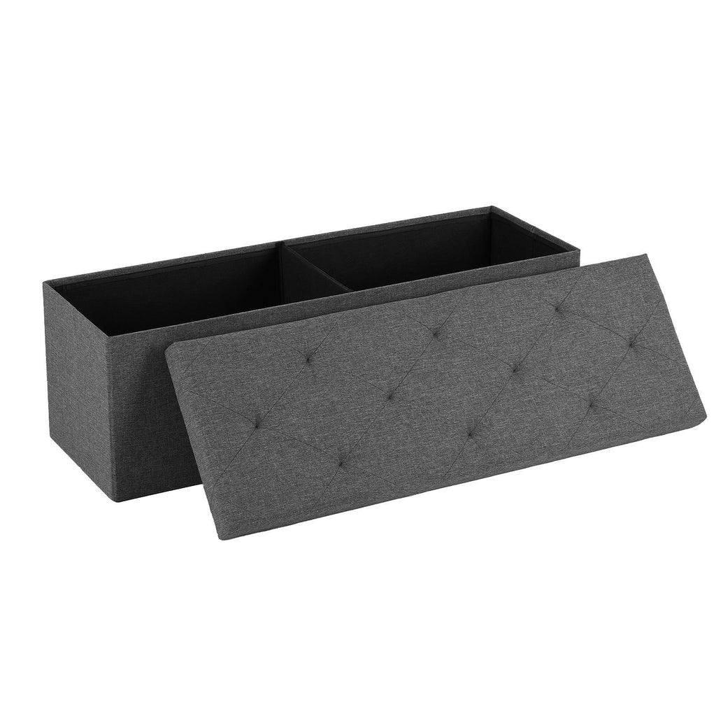ACCVER 43 Inches Foldable Storage Ottoman Bench - 660lbs Large Padded Seat Foot Rest w/ 154L Storage Chest, for Bedroom, Living Room & Entryway, Linen Grey