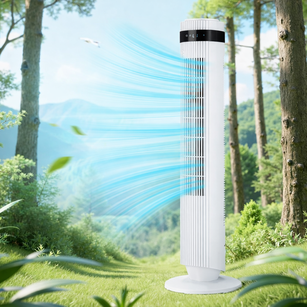 ACCVER 35" Bladeless Tower Fan - Ultra-Quiet 28dB for Bedroom Sleep 25 ft/s High Velocity Cooling w/ Remote 64° Wide Oscillation, 12H Timer, 5 Speeds, 4 Modes LED Display Standing Floor Fan - White