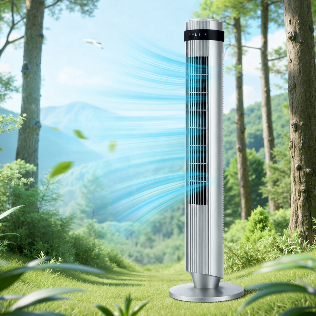 ACCVER 35" Bladeless Tower Fan - Ultra-Quiet 28dB for Bedroom Sleep 25 ft/s High Velocity Cooling w/ Remote 64° Wide Oscillation, 12H Timer, 5 Speeds, 4 Modes LED Display Standing Floor Fan - Grey