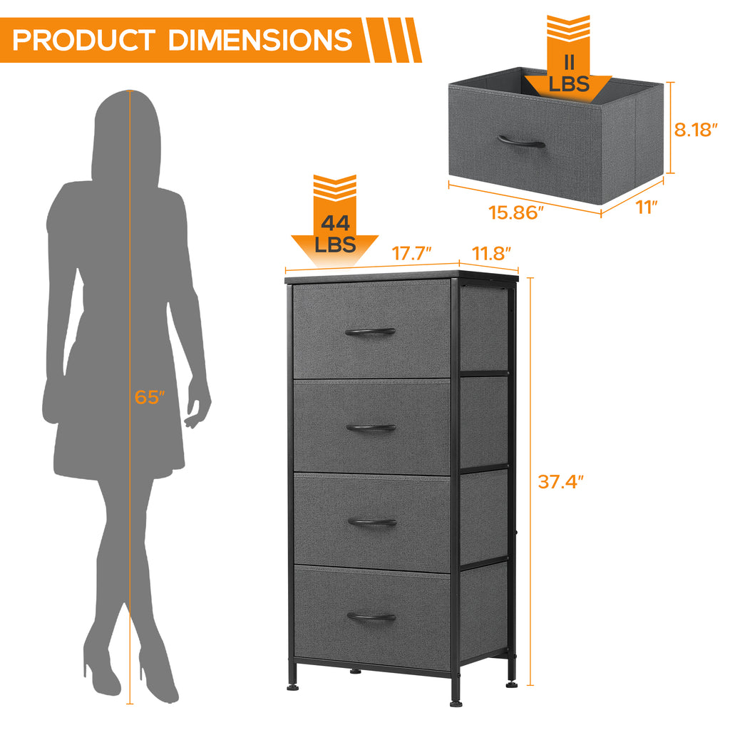 ACCVER Dresser for Bedroom 4 Storage drawer, Fabric Closet Chests Organizer Tower with Wooden Top Metal Frame for Living Room Hallway Entryway