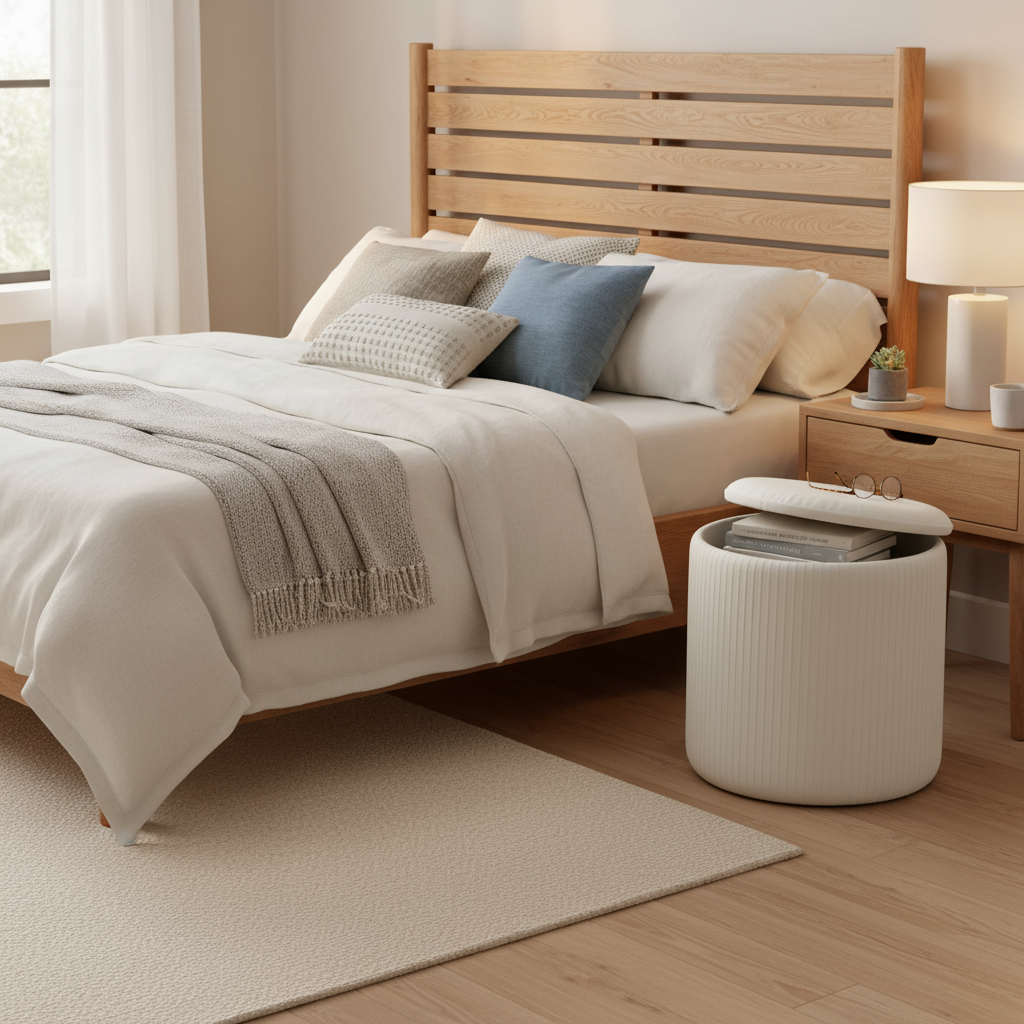 LIFERECORD Round Ottoman with Storage Set of 2, Vanity Stool with Storage for Bedroom, Ottoman Coffee Table,Small Velvet Foot Stool for Living Room, White