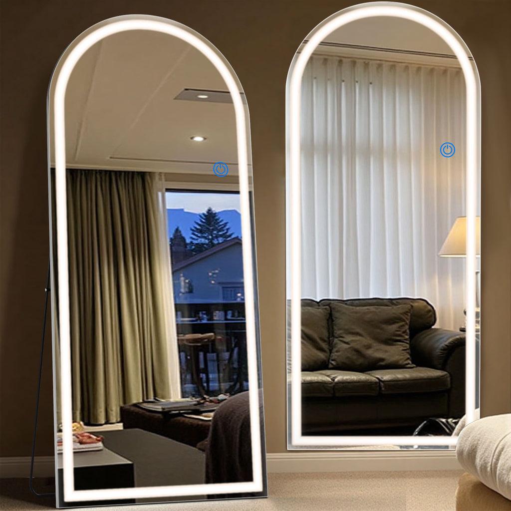 ACCVER 26"x71" Full Length Standing Mirror w/LED Lights - 3 Color Modes, Durable Tempered Glass, Lean-to or Wall Mount for Bedroom/Dressing Room/Living Room, Arhced