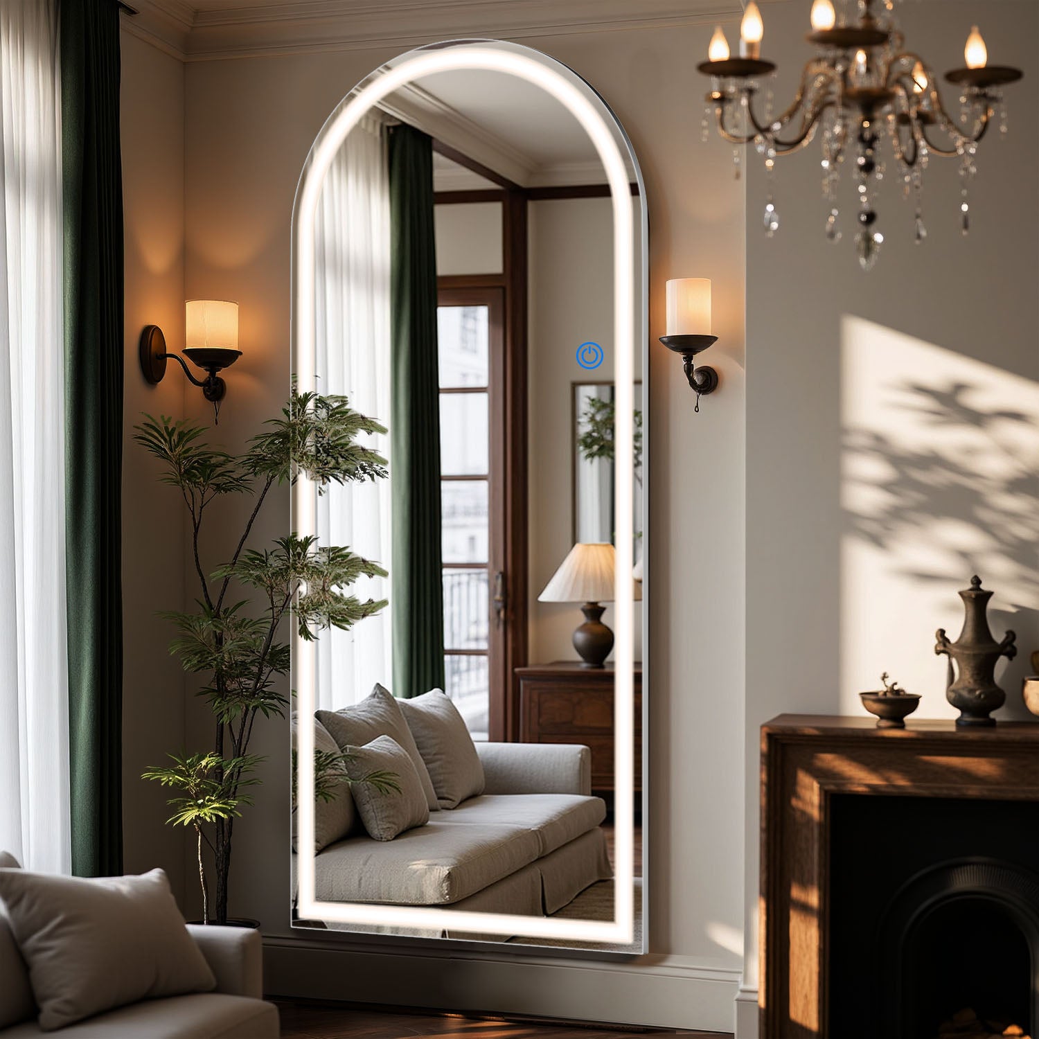 ACCVER 26"x71" Full Length Standing Mirror w/LED Lights - 3 Color Modes, Durable Tempered Glass, Lean-to or Wall Mount for Bedroom/Dressing Room/Living Room, Arhced