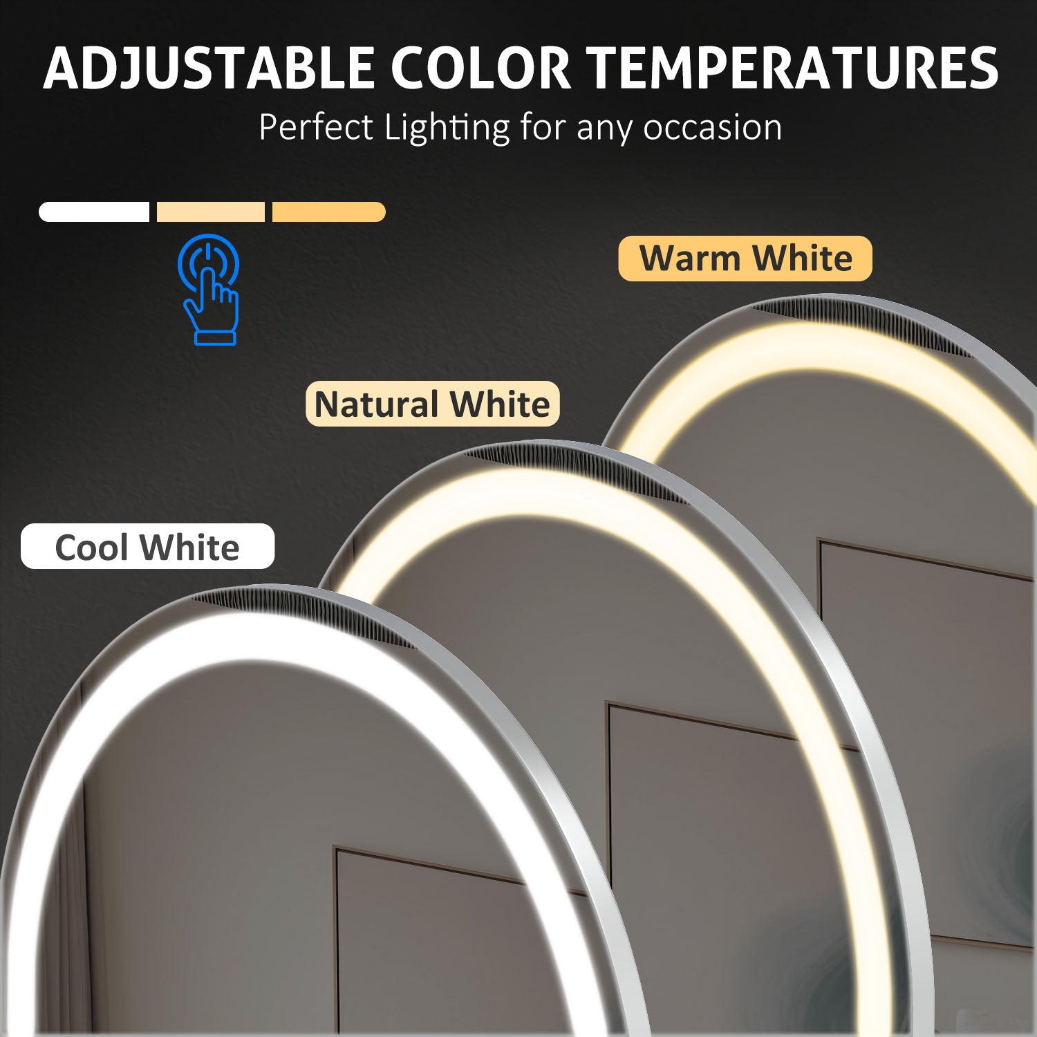 ACCVER 26"x71" Full Length Standing Mirror w/LED Lights - 3 Color Modes, Durable Tempered Glass, Lean-to or Wall Mount for Bedroom/Dressing Room/Living Room, Arhced