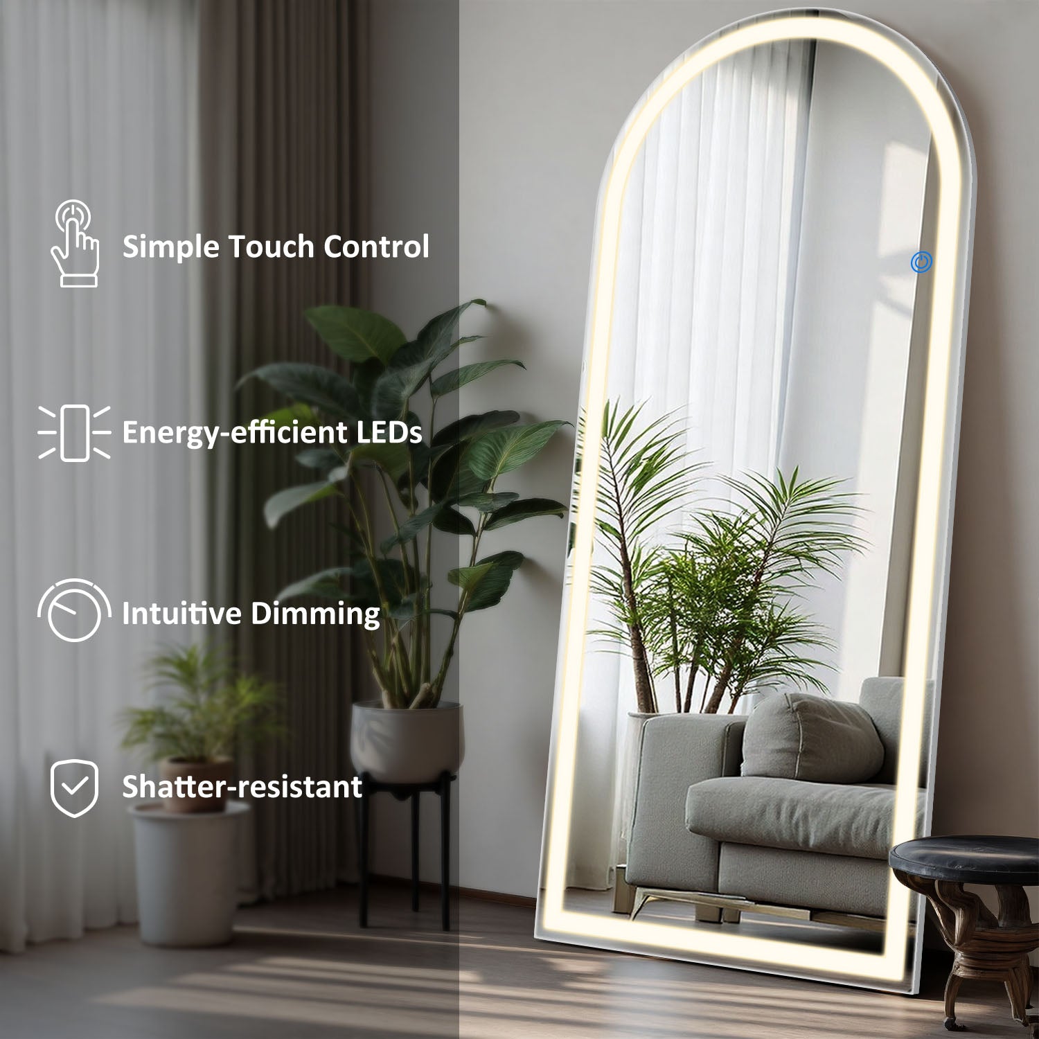 ACCVER 26"x71" Full Length Standing Mirror w/LED Lights - 3 Color Modes, Durable Tempered Glass, Lean-to or Wall Mount for Bedroom/Dressing Room/Living Room, Arhced