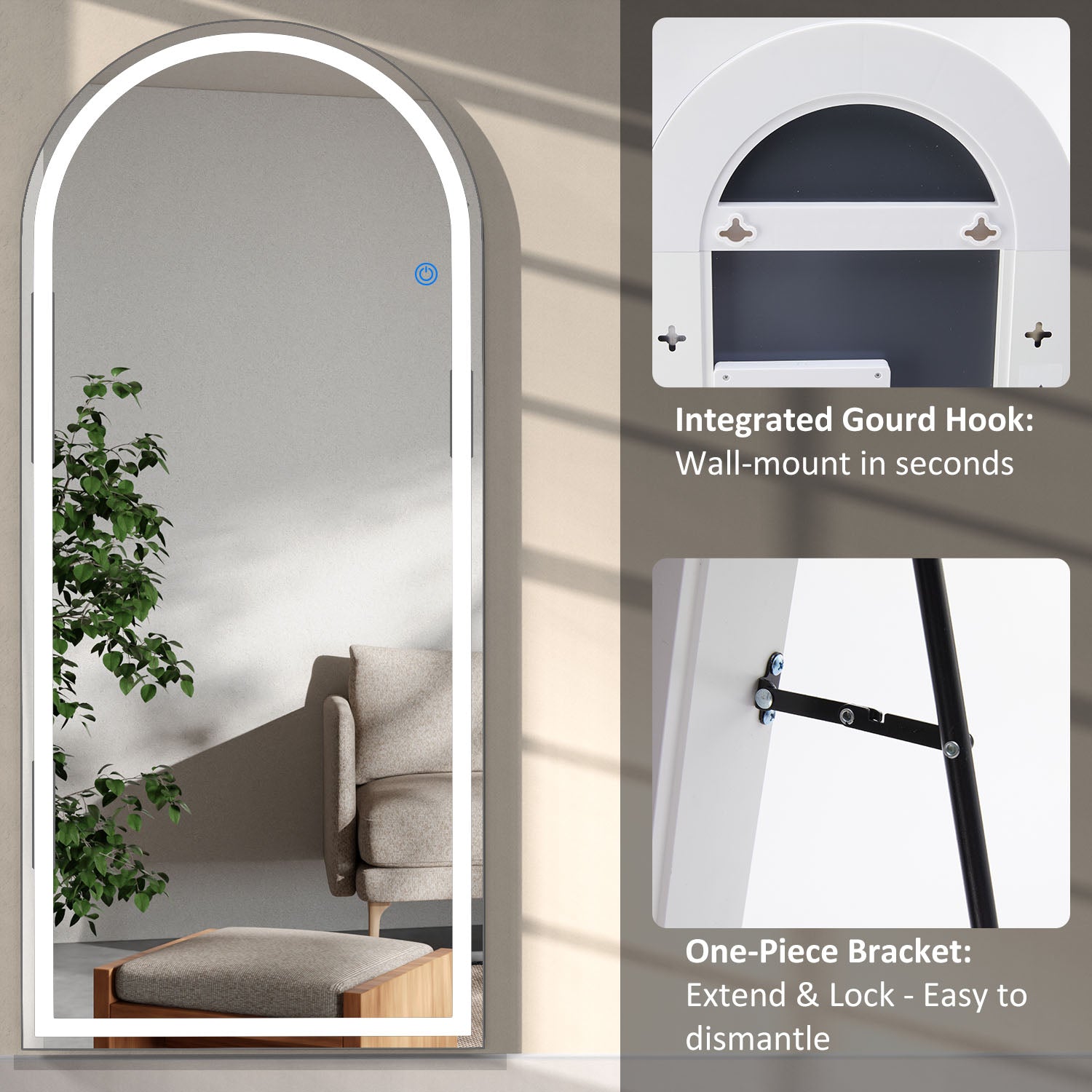 ACCVER 26"x71" Full Length Standing Mirror w/LED Lights - 3 Color Modes, Durable Tempered Glass, Lean-to or Wall Mount for Bedroom/Dressing Room/Living Room, Arhced